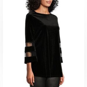 Slim Factor Blouse Top Womens Size 3X Black Velvet Mesh Bell Sleeves Whimsygoth